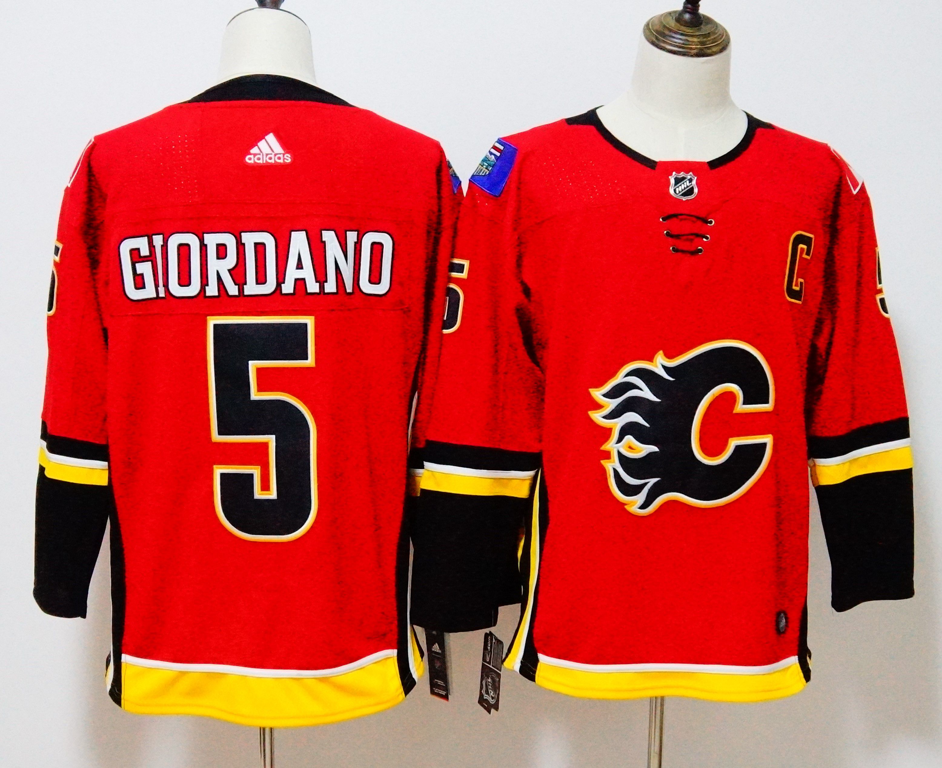 Men Calgary Flames 5 Giordano Red Hockey Stitched Adidas NHL Jerseys